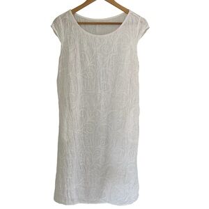 White 100% Linen Short Mini Cap Sleeve Dress Pockets